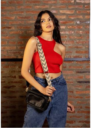SOYA SHOULDER RED CUT OUT CROP TOP